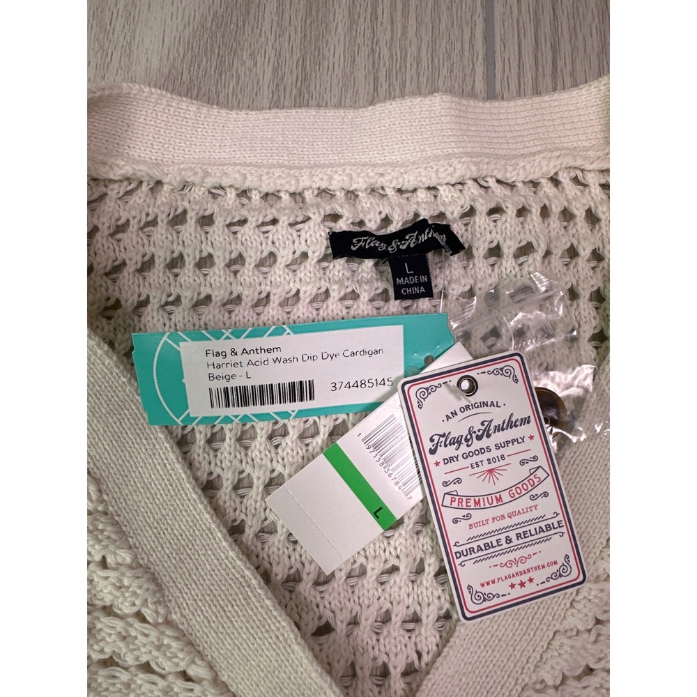 Flag & Anthem Harriet Acid Wash Cardigan Beige Blue Ombre Open Knit L Stitch Fix - Picture 4 of 4